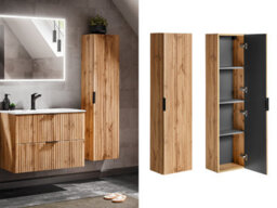 Impact Furniture Bathroom Wall Cabinet Tall Slim Storage Unit Oak Ribbed Tallboy Floating Furniture Adel