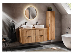 Impact Furniture Bathroom Wall Cabinet Tall Slim Storage Unit Oak Ribbed Tallboy Floating Furniture Adel - thumbnail 5