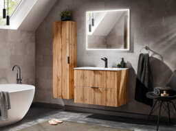 Impact Furniture Bathroom Wall Cabinet Tall Slim Storage Unit Oak Ribbed Tallboy Floating Furniture Adel - thumbnail 4