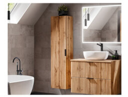 Impact Furniture Bathroom Wall Cabinet Tall Slim Storage Unit Oak Ribbed Tallboy Floating Furniture Adel - thumbnail 6