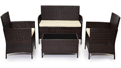 Evre Brown Madrid Rattan Garden Furniture Set Patio Conservatory Balcony Outdoor 4 Seater Piece Glass Top Coffee Table Modular Set - image 1