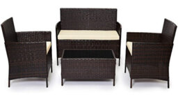 Evre Brown Madrid Rattan Garden Furniture Set Patio Conservatory Balcony Outdoor 4 Seater Piece Glass Top Coffee Table Modular Set - thumbnail 1
