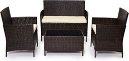 Evre Brown Madrid Rattan Garden Furniture Set Patio Conservatory Balcony Outdoor 4 Seater Piece Glass Top Coffee Table Modular Set - thumbnail 4
