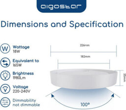 Aigostar Ultra-Thin 18W Round Surface Mounted Led Ceiling Lights, 1980Lumen Warm White 3000K - thumbnail 2