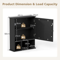Wall-Mounted Bathroom Cabinet Storage Organizer W/mirror Doors-Black - thumbnail 2