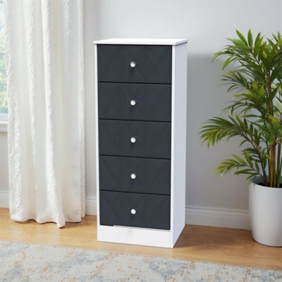 San Jose Ready Assembled Matt Indigo & White No Effect 5 Drawer Bedside Chest (H)1120mm (W)450mm (D)395mm - image 1