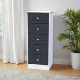 San Jose Ready Assembled Matt Indigo & White No Effect 5 Drawer Bedside Chest (H)1120mm (W)450mm (D)395mm - thumbnail 1