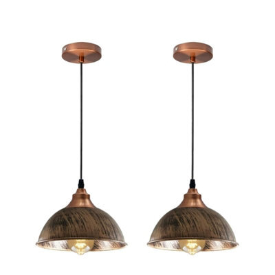 Ledsone 2 Pack Vintage Metal Pendant Light Round Shape 21Cm Brushed Copper Shade For Dining Room - image 1