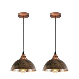 Ledsone 2 Pack Vintage Metal Pendant Light Round Shape 21Cm Brushed Copper Shade For Dining Room - thumbnail 1