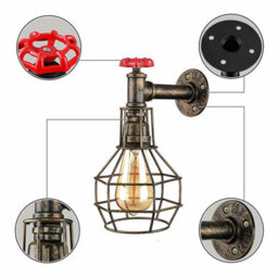 " Retro Industrial Water Pipe Wall Light E27 Brushed Copper Metal Cage Wall Lamp" - thumbnail 8