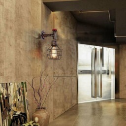 " Retro Industrial Water Pipe Wall Light E27 Brushed Copper Metal Cage Wall Lamp" - thumbnail 6