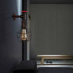 " Retro Industrial Water Pipe Wall Light E27 Brushed Copper Metal Cage Wall Lamp" - thumbnail 7