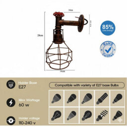 " Retro Industrial Water Pipe Wall Light E27 Brushed Copper Metal Cage Wall Lamp" - thumbnail 2