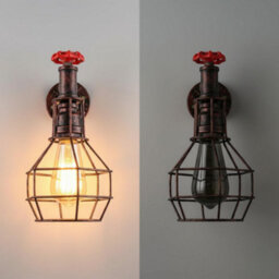 " Retro Industrial Water Pipe Wall Light E27 Brushed Copper Metal Cage Wall Lamp" - thumbnail 3
