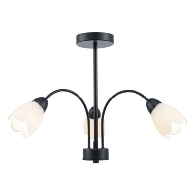Happy Homewares Contemporary Ceiling Lamp Fitting In Matte Black With Opal Petal Glass Shades - image 1