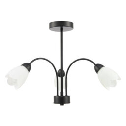 Happy Homewares Contemporary Ceiling Lamp Fitting In Matte Black With Opal Petal Glass Shades - thumbnail 2