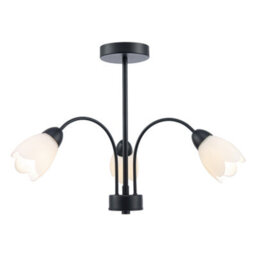 Happy Homewares Contemporary Ceiling Lamp Fitting In Matte Black With Opal Petal Glass Shades - thumbnail 1