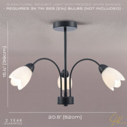 Happy Homewares Contemporary Ceiling Lamp Fitting In Matte Black With Opal Petal Glass Shades - thumbnail 6