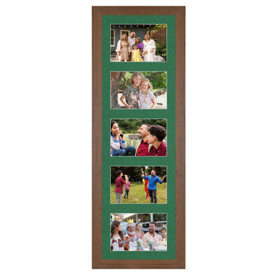 AK Frames 26X8 Walnut Modern Multi Photo Frame With Emerald Mount - Holds 5 Apertures (5X) 6X4 Photos - image 1