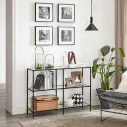 Songmics Console Table, 3 Shelf Coffee Table, Tempered Glass Shelf, 100 X 30 X 73 Cm, Steel Frame, Contemporary For Hallway Room - thumbnail 2