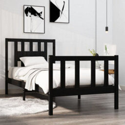 Berkfield Bed Frame Black Solid Wood 75X190 Cm 2Ft6 Small Single