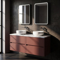 Balterley Chartley Contemporary Wall Hung 4 Drawer Vanity Unit With Carrera Marble Laminate Worktop, 1200mm, Smoked Red - thumbnail 4
