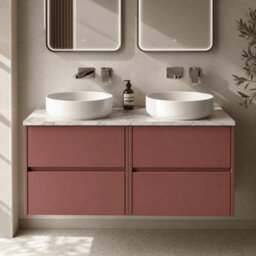 Balterley Chartley Contemporary Wall Hung 4 Drawer Vanity Unit With Carrera Marble Laminate Worktop, 1200mm, Smoked Red - thumbnail 2