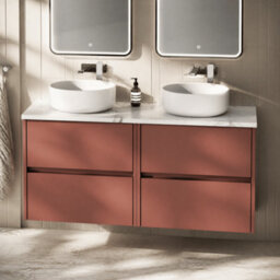 Balterley Chartley Contemporary Wall Hung 4 Drawer Vanity Unit With Carrera Marble Laminate Worktop, 1200mm, Smoked Red - thumbnail 3