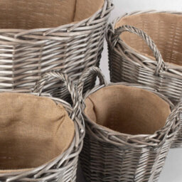 Red Hamper W051-054 Wicker Set Of 4 Antique Wash Finish Lined Log Baskets - thumbnail 3