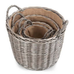Red Hamper W051-054 Wicker Set Of 4 Antique Wash Finish Lined Log Baskets - thumbnail 2