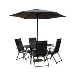 Samuel Alexander Outdoor 4 Person Rectangular Glass Top Garden Dining Table Chairs With Grey Havana Parasol & Base - thumbnail 9