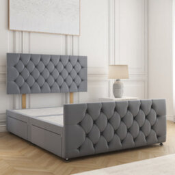 Bsspoke Maya Divan Bed Steel Plush Velvet 24Inch Headboard & 20Inch Footboard 2 Drawers Footend & No Mattress In All Sizes - thumbnail 1