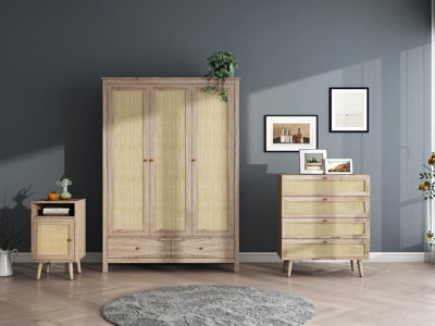 Willow Oak Real Rattan 3 Piece Bedroom Set 3 Door 2 Drawer Wardrobe 1 Door Bedside 4 Drawer Chest - image 1