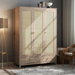 Willow Oak Real Rattan 3 Piece Bedroom Set 3 Door 2 Drawer Wardrobe 1 Door Bedside 4 Drawer Chest - thumbnail 2