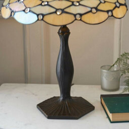 Tiffany Glass Table Lamp Light Dark Bronze & Rich Cream Geometric Shade I00226 - thumbnail 4