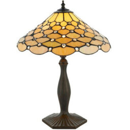 Tiffany Glass Table Lamp Light Dark Bronze & Rich Cream Geometric Shade I00226