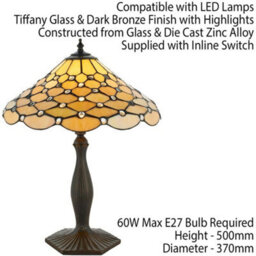 Tiffany Glass Table Lamp Light Dark Bronze & Rich Cream Geometric Shade I00226 - thumbnail 2