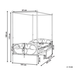 Beliani Four Poster Bed Metal Sormery 90 X 200 Cm (Eu Single) Black - thumbnail 3