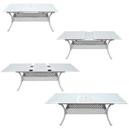 Sh&g Chirk 6 Seat Dining Table Set - 7 Piece Extendable Table & Chairs - White Aluminium & Cream Cushions - Indoor & Outdoor - thumbnail 3