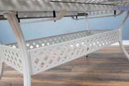 Sh&g Chirk 6 Seat Dining Table Set - 7 Piece Extendable Table & Chairs - White Aluminium & Cream Cushions - Indoor & Outdoor - thumbnail 7