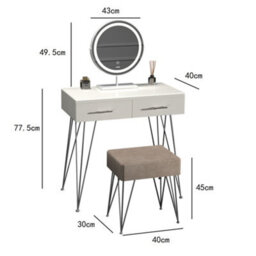 CARME Home Olivia Dressing Table With Stool Set - Makeup & Vanity Desk With Touch Sensor Led Light, Round Mirror, Drawers - White - thumbnail 7