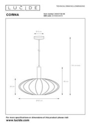 Lucide Corina - Pendant Light - 50 Cm - 1Xe27 - Cream - thumbnail 8