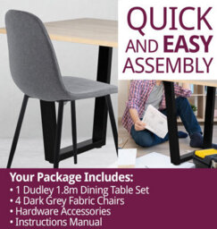 Hallowood Furniture Dudley 1.8M Dining Table Set With 4 Dark Grey Fabric Chairs - thumbnail 7