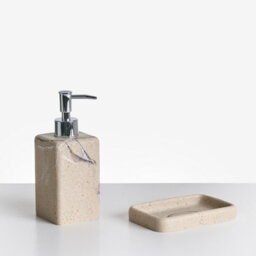 Beliani 5-Piece Bathroom Accessories Set Vilcanota Beige Marble - thumbnail 4