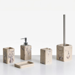 Beliani 5-Piece Bathroom Accessories Set Vilcanota Beige Marble - thumbnail 1