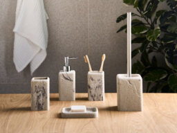 Beliani 5-Piece Bathroom Accessories Set Vilcanota Beige Marble - thumbnail 2