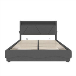 Abrihome Modern King Size Bed With Led Headboard & Under-Bed Storage, Usb Ports, Quiet Slatted Base & Side Pockets,150X200Cm, Grey - thumbnail 9