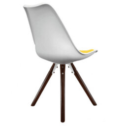 Fusion Living Soho White & Yellow Plastic Dining Chair With Pyramid Dark Wood Legs - thumbnail 5
