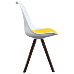 Fusion Living Soho White & Yellow Plastic Dining Chair With Pyramid Dark Wood Legs - thumbnail 6