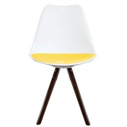 Fusion Living Soho White & Yellow Plastic Dining Chair With Pyramid Dark Wood Legs - thumbnail 7